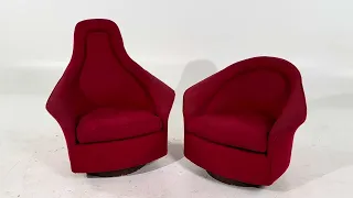 Adrian Pearsall for Craft Associates Mid Century His and Hers Swivel Lounge Chairs - Pair