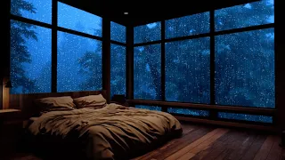 Goodbye Insomnia Immediately with Heavy Rain and Thunderstorm Sounds on Window in Forest at Night