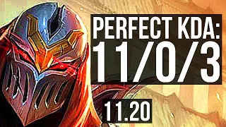 ZED vs QIYANA (JUNGLE) | 11/0/3, Legendary, 900+ games, 1.4M mastery | KR Diamond | v11.20