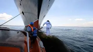 Behind the scenes: Queen Mary 2 Captain photographed on the bulbous bow