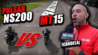 ❌🔥PULSAR NS200 🆚 YAMAHA MT15 🔥❌ Fullgass Drag Race Cuarto de milla #batallas #fullgass