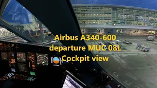 Airbus A340-600 taking off Munich MUC 08L in the evening