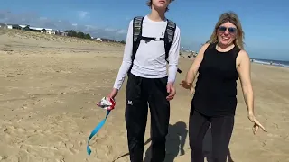 Gabe and Moms at Bethany Beach learning how to catch and throw a football! @fortheloveofgabe