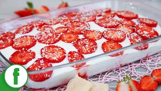 Strawberry tiramisu with coconut cream and ladyfingers