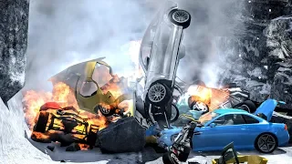 Huge Rock Slide Car Pileups #1 – BeamNG Drive Crashes | CrashBoomPunk