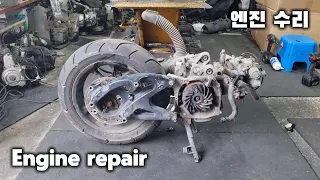 Yamaha NMAX 125 motorcycle engine repair - engine cylinder piston change