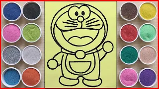 Colored sand painting and drawing Doraemon say hello (Chim Xinh channel)