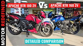 2022 TVS Apache RTR 180 BS6 Vs TVS Apache RTR 160 2V Detailed Comparison | Motor Redefined