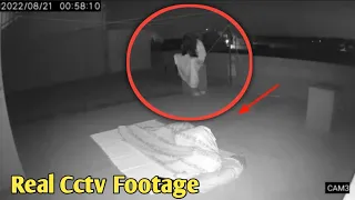 The real Ghost enters the body man sleeping on the terrace CCTV Footage