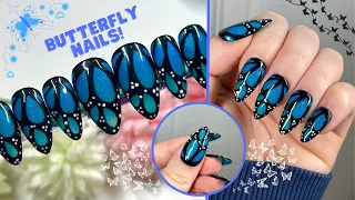 TRENDY BUTTERFLY WING NAIL ART TUTORIAL| GLITTERY OMBRE BUTTERYLY NAIL DESIGN| PRESS ON NAILS