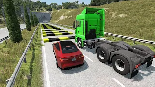 Cars and Trucks vs 100 Square Speed Bumps | BeamNG Drive
