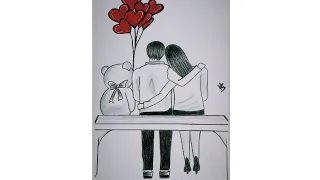 Easy Pencil Sketch - for beginners || How to draw a Valentine Couple || Kurşun kalem çizimi