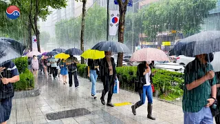 4K Seoul Travel - HEAVY RAIN FALLS in  SEOUL GANGNAM Yeoksam, Rain Scenery, Rain Sound, Rain ASMR.