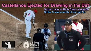 E9 - Nick Castellanos Ejected for Drawing in Dirt After Strikeout; Strike 1 was a Pitch Clock Call