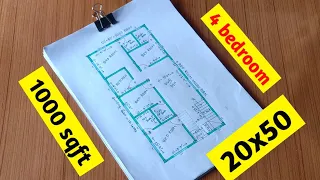 20*50 house plan 4 bedroom ll 1000 sqft house design ll 20x50 ghar ka naksha