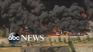 Firefighters work to put out massive chemical plant fire