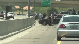 car wreck on freeway, single car crash into barrier