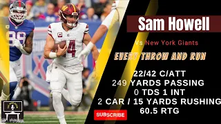 Sam Howell every throw and run  | Washington Commanders vs New York Giants | week 7 |