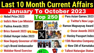 Last 10 Month Current Affairs 2023 Marathon | Jan To Oct 2023 | Most Important Current Affairs 2023