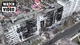 Aerial Video Shows Destruction of Residential Buildings in Borodyanka