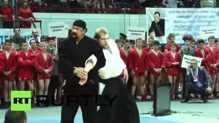 Russia Steven Seagal shows his aikido skills at Saratov Sambo tournament