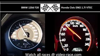 BMW 120d F20 VS. Honda Civic EM2 1.7i VTEC - Acceleration 0-100km/h