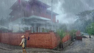 Super Heavy Rain and Thunderstorms in Village Life | Powerful Thunderstorm Accompanied Strong Winds