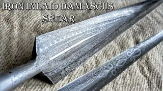 Forging damascus medieval spear, iron inlay. Blacksmithing.