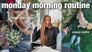 monday morning productivity routine 🧚🏽‍♂️✨ | online school, grocery shopping, puppy walks & more!