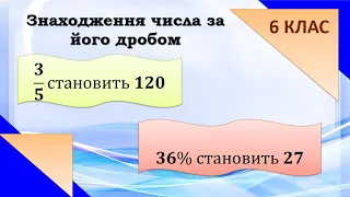 Знаходження числа з його дробом. Теорія та практика. 6 клас