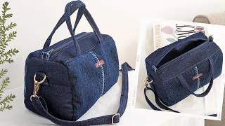 DIY Simple 2-Way Denim Handbag Crossbody Bag With Zipper Out of Old Jeans | Bag Tutorial | Upcycle
