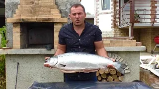 SALMON on the GRILL. SKEWERS of FISH.