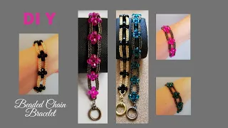 Beaded Chain Bracelet / DIY How to make beaded bracelet / Pulsera / Braccialetto / Herringbone #368