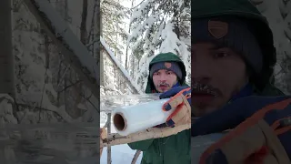 Building a stretch film shelter in the forest