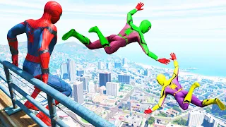 GTA 5 Rainbow Spiderman Jumping Off Highest Buildings (Euphoria Physics/Ragdolls) #15