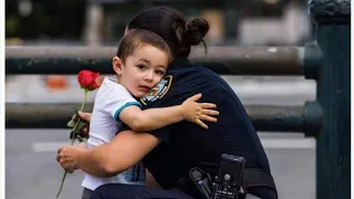 Little boy showing love to the NYPD.