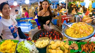 Cambodian street food at Nigth Market - Walk exploring yummy khmer cake, Seafod, Soup & More