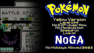 Pokemon Yellow Level 100 No EXP Underflow No Manips Speedrun Live on NoGA (No Holidays Allowed 2023)