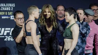 Halle Berry Faces-Off Rose Namajunas vs Zhang Weili | UFC 268 Weigh-Ins