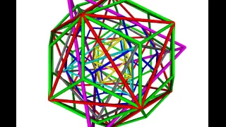 Configuration of 5 platonic polyhedra collapsing and emerging from centre