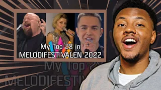 AMERICAN REACTS TO Melodifestivalen 2022 - My Top 28