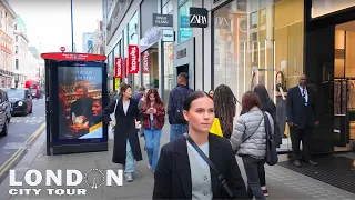 🇬🇧LONDON CITY TOUR | Walking along OXFORD STREET - Window Shopping | Central London Walk 4K