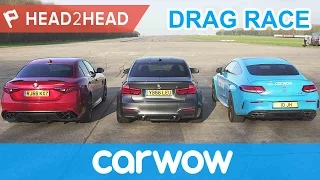 BMW M3 v Mercedes-AMG C63 S v Alfa Romeo Giulia QV - DRAG RACE, BRAKE & DRIFT OFF  | Head2Head