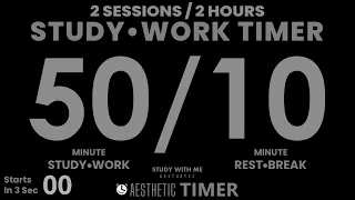 DARK Mode, 2 hours, Pomodoro 50/10 Study Timer, 50 Minute Study Timer, Gentle Alarm, No Music