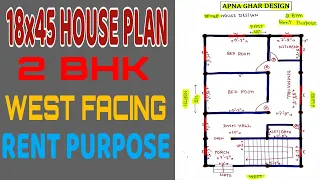 18x45 HOME PLAN II 18x45 GHAR KA NAKSHA II 18x45 HOUSE DESIGN II 18x45 WEST FACING HOUSE 2 BHK II