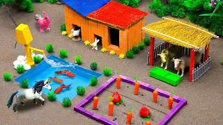 DIY Farm Diorama with mini house contruction rescue animals | fishpond diy | mini water pump #100