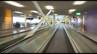 Netherlands, Schiphol Airport, walking around, 7X elevator , 23X moving sidewalk, 2X escalator