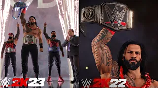 WWE2K23 VS WWE2K22 MODS ROMAN REIGNS DOUBLE TITLE ENTRANCE ☝️THE BLOODLINE🩸#wwe2k23 #wwe2k22