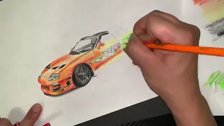 Realistic Car Drawing - Toyota Supra MK4 - Time Lapse - Fast & Furious Art