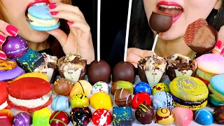 ASMR DARK CHOCOLATE MOUSSE POPS, EDIBLE CAKE CUPS, CHOCOLATE TRUFFLES, MACARONS 먹방 | Kim&Liz ASMR